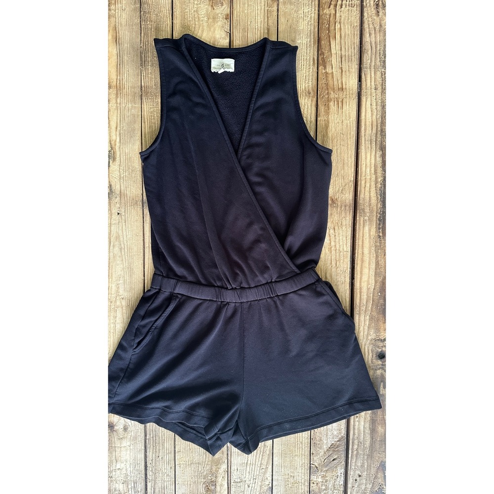 Lou & Grey Signature Soft Plush Romper Black Sleeveless Wrap V-Neck XS